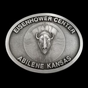 Belt Buckle Eisenhower Center Abilene Kansas Buffalo Head‎ Oval Vintage
